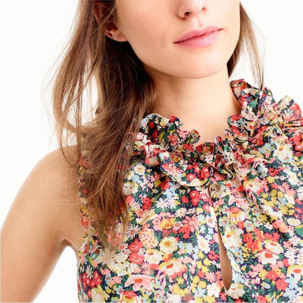 J Crew x Liberty of London Thorpe Multicolor Floral Ruffle Sleeveless Blouse 0 - Picture 3 of 8